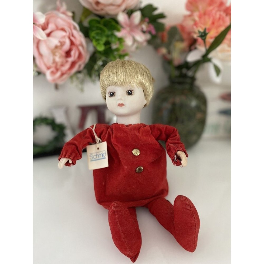 Schmid Music Box Dancer Porcelain‎ Doll 1982 Moves Plays Music Red Velvet Dress